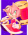 Size: 2000x2500 | Tagged: safe, artist:milaisa-art, amy rose, hedgehog, 2025, amy's halterneck dress, blushing, border, dress, hammer, hand on hip, holding something, piko piko hammer, purple background, redraw, signature, simple background, smile, smiling at viewer, solo, sparkles, standing