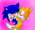 Size: 1367x1175 | Tagged: safe, artist:morgan-the-hedgehog, miles "tails" prower, sonic the hedgehog, 2009, age difference, blushing, duo, gay, gradient background, holding hands, kiss, lidded eyes, looking at each other, shipping, sonic x tails