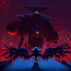 Size: 672x667 | Tagged: safe, artist:2204design, black doom, shadow the hedgehog, sonic x shadow generations, abstract background, doom shadow, doom's eye, duo