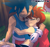 Size: 1170x1101 | Tagged: safe, artist:risziarts, sally acorn, sonic the hedgehog, human, duo, eyebrow clipping through hair, eyes closed, holding each other, humanized, sally x sonic, shipping, sleeping, straight