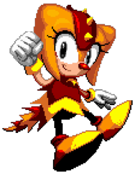 Size: 560x720 | Tagged: safe, artist:miniluv73, trip the sungazer, sonic the hedgehog (1991), 2024, clenched fist, looking at viewer, mid-air, mod, pixel art, simple background, smile, solo, sprite, transparent background
