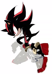 Size: 1277x1912 | Tagged: safe, artist:mugua_0, shadow the hedgehog, 2025, frown, looking offscreen, side view, simple background, solo, white background