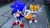 Size: 2048x1152 | Tagged: safe, artist:adverse56, miles "tails" prower, sonic the hedgehog, fox, hedgehog, sonic the ova, 2025, 3d, abstract background, classic sonic, classic sonic (universe), classic tails, duo, frown, looking at viewer, male, pointing, redraw, v sign