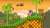 Size: 1450x815 | Tagged: safe, artist:nrdrawing, buzz bomber, sonic the hedgehog, 2023, abstract background, badnik, classic sonic, clothes, crabmeat, fake screenshot, flower, grass, outdoors, palm tree, pixel art, robot, running, solo focus, sonic 4:episode 1, splash hill zone, spring, sunflower, sunset, trio