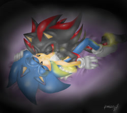 Size: 642x572 | Tagged: safe, artist:blueneedle-inu, shadow the hedgehog, sonic the hedgehog, shadow x sonic, shipping