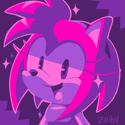 Size: 1009x1008 | Tagged: safe, artist:zoiby, amy rose, 2016, abstract background, limited palette, looking at viewer, mouth open, open smile, outline, signature, smile, smiling at viewer, solo, sparkles