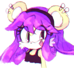 Size: 715x652 | Tagged: safe, artist:megalatias, mina mongoose, 2015, bust, cleavage, cute, eye clipping through hair, looking at viewer, minabetes, mouth open, one fang, open smile, simple background, smile, smiling at viewer, solo, white background