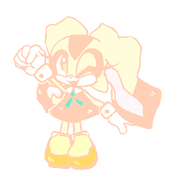 Size: 2500x2500 | Tagged: safe, artist:megalatias, cream the rabbit, 2015, clenched fist, cute, eyestrain, hand up, mouth open, open smile, simple background, smile, solo, standing, white background, wink