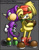 Size: 300x388 | Tagged: safe, artist:lululunabuna, bark the polar bear, espio the chameleon, bear, lizard, polar bear, 2003, arms folded, back to back, chameleon, classic espio, duo, frown, grey background, looking at viewer, looking offscreen, simple background, smile, standing