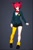 Size: 512x768 | Tagged: safe, ai art, barry the quokka, human, asymmetrical clothes, asymmetrical legwear, blazer, bowtie, crimson hair, gradient background, green eyes, humanized, name tag, official style, partially humanized, shirt, shoes, shorts, single leg pantyhose, socks, solo