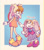 Size: 1280x1451 | Tagged: safe, artist:ribbonetteart, artist:suyuzu, artist:trashicalgirl, cream the rabbit, vanilla the rabbit, rabbit, 2020, abstract background, duo, female, looking at each other, mother and child, mother and daughter, mouth open, open smile, outfit swap, outline, signature, smile, smiling at each other, standing