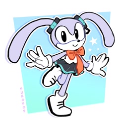 Size: 1194x1188 | Tagged: safe, artist:pukopop, 2022, abstract background, cute, cyber singer mika, mikabetes, outline, smile, smiling at viewer, solo, standing, standing on one leg, star (symbol), walking