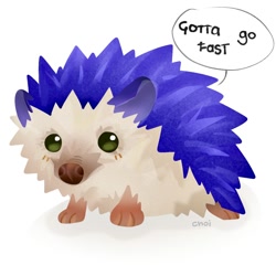Size: 2000x2000 | Tagged: safe, artist:astrxchoi, sonic the hedgehog, 2025, animalified, dialogue, english text, gotta go fast, literal animal, simple background, solo, speech bubble, text, white background