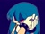 Size: 1050x788 | Tagged: safe, artist:why_z3033, kit the fennec, surge the tenrec, 2025, blue background, blushing, duo, eye clipping through hair, flat colors, hand, hand on face, lidded eyes, offscreen character, outline, simple background, solo focus, standing