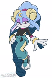 Size: 1366x2048 | Tagged: safe, artist:inkysteven, 2025, ariem, eyelashes, hand on hip, lidded eyes, looking at viewer, riders style, signature, simple background, smile, smiling at viewer, solo, sonic riders, standing, standing on one leg, white background