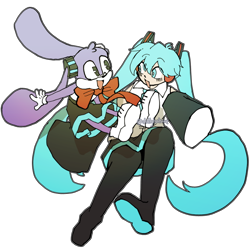 Size: 640x640 | Tagged: safe, artist:carlapereiraherrer, human, 2024, crossover, cyber singer mika, duo, eyebrow clipping through hair, flat colors, hatsune miku, mouth open, open smile, simple background, smile, smiling at each other, transparent background