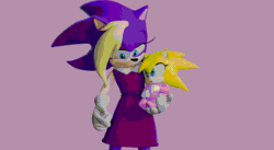 Size: 1200x656 | Tagged: safe, artist:fynamic, bernadette hedgehog, tania the hedgehog, 2024, 3d, animated, baby, carrying them, duo, gif, mother and child, mother and daughter, pink background, playing, simple background, standing