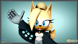 Size: 3840x2160 | Tagged: safe, artist:somco, whisper the wolf, 2025, 3d, gradient background, looking at viewer, mouth open, open smile, signature, smile, smiling at viewer, solo, standing, waving