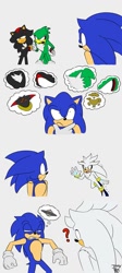 Size: 431x960 | Tagged: artist needed, safe, jet the hawk, shadow the hedgehog, silver the hedgehog, sonic the hedgehog, hedgehog, hawk, simple background