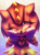 Size: 4410x6000 | Tagged: safe, artist:violetstardoesart, trip the sungazer, 2023, abstract background, absurd res, eyelashes, hands on own face, lineless, looking at viewer, smile, smiling at viewer, solo, standing, star (symbol), wink