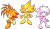 Size: 2361x1387 | Tagged: safe, artist:sonictheedgehog, sonia the hedgehog, sonic the hedgehog, super sonic, hedgehog, 2018, barefoot, brother and sister, brothers, clenched fists, flying, gloves off, looking at viewer, looking up, manic the hedgehog, mid-air, missing accessory, naked, shoes off, siblings, simple background, smile, smiling at viewer, socks off, super form, super manic, super sonia, transparent background, trio