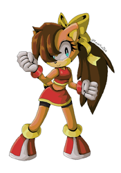 Size: 700x1000 | Tagged: safe, artist:kayakin, tiara boobowski, 2024, bow, clenched fists, clothes, crop top, gloves, looking at viewer, shoes, shorts, signature, simple background, skirt, smile, smiling at viewer, solo, standing, white background