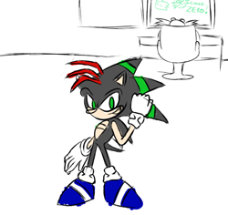 Size: 964x910 | Tagged: safe, artist:icegrasp, robotnik, oc, oc:zero the artificial hedgehog, hedgehog, human, 30 days sonic, 2021, chair, computer, duo, flat colors, indoors, looking at viewer, simple background, sitting, sketch, smile, solo focus, sonic paradox, white background