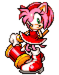 Size: 590x750 | Tagged: safe, editor:jaminux, amy rose, 2022, animated, blowing a kiss, edit, gif, hand behind back, holding something, looking at viewer, piko piko hammer, simple background, smile, smiling at viewer, solo, sonic advance, sprite, standing, transparent background, upscaled