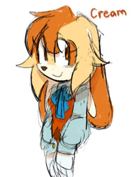 Size: 1115x1453 | Tagged: safe, artist:peachblossomlotion, cream the rabbit, 2025, aged up, alternate universe, au:hibiscus, character name, clothes, creamabetes, cute, eye clipping through hair, eyebrow clipping through hair, older, simple background, sketch, smile, solo, standing, text, white background