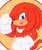 Size: 1184x1400 | Tagged: safe, artist:pupisuwu, knuckles the echidna, 2025, abstract background, blushing, cheek fluff, clenched fists, cute, knucklebetes, mouth open, one fang, open smile, outline, signature, smile, smiling at viewer, solo, sparkles, standing, wink