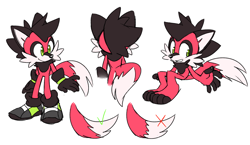 Size: 1200x694 | Tagged: safe, artist:8xenon8, artist:shadails, oc, oc:sydnie (8xenon8), 2015, barefoot, black fur, black gloves, black shoes, flat colors, fur markings, gloves, gloves off, green eyes, looking offscreen, maned wolf, oc only, paws, pink fur, reference sheet, shoes, shoes off, simple background, sitting, smile, socks off, solo, standing, white background, white fur