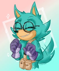 Size: 1222x1462 | Tagged: safe, artist:silverkato, wolf, 2018, eyes closed, gears the wolf, gizmo the wolf, gradient background, smile, solo, standing, wagging tail