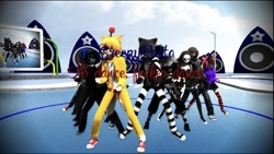 Size: 640x360 | Tagged: safe, artist:zloytrofey, tails doll, oc, oc:sonic.exe, 3d, clockwork, crossover, eyeless jack, group, ickbarr bigelsteine, jeff the killer, kagekao, laughing jack, laughing jill, mmd, nina the killer, ticci toby, youtube thumbnail