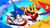 Size: 5693x3201 | Tagged: safe, artist:superalfredouniverse, sonic the hedgehog, 2025, abstract background, classic sonic, crossover, duo, looking ahead, looking offscreen, pac-man, pac-man (series), running, smile