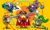 Size: 2000x1200 | Tagged: safe, artist:shf1, moto bug, sonic mania, 2020, abstract background, badnik, card, flying, group, gun, hardboiled heavies, heavy gunner, heavy king, heavy magician, heavy rider, heavy shinobi, holding something, mid-air, missile launcher, ninja star, robot, standing, weapon
