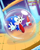 Size: 800x1000 | Tagged: safe, artist:ishida1694, sonic the hedgehog, 2019, abstract background, aqua shield, arms out, classic sonic, classic sonic (universe), elemental shield, falling, looking at something, mouth open, shield (power-up), signature, solo