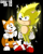 Size: 800x1000 | Tagged: safe, artist:ishida1694, miles "tails" prower, sonic the hedgehog, super sonic, 2018, black background, classic sonic, classic sonic (universe), classic tails, clenched fists, duo, frown, looking at them, looking at viewer, signature, simple background, smile, sparkles, standing, super form
