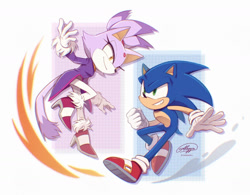 Size: 1439x1124 | Tagged: safe, artist:itsalezzia, blaze the cat, sonic the hedgehog, cat, hedgehog, 2025, duo, female, male