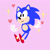 Size: 1280x1280 | Tagged: safe, artist:sanikthehedgehoe, sonic the hedgehog, 2017, arms out, classic sonic, classic sonic (universe), cute, flat colors, heart, lineless, looking offscreen, no outlines, pink background, simple background, smile, solo, sonabetes, sparkles