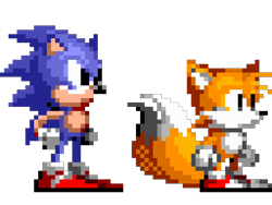 Size: 640x480 | Tagged: safe, artist:i-like-sonic-91, miles "tails" prower, sonic the hedgehog, sonic the hedgehog (1991), 2024, classic sonic, classic tails, duo, looking offscreen, no mouth, pixel art, reference inset, simple background, sprite, standing, style emulation, transparent background
