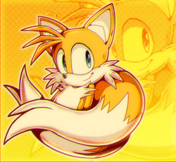 Size: 1500x1379 | Tagged: safe, artist:just1cy, miles "tails" prower, 2025, echo background, looking at viewer, outline, redraw, signature, smile, smiling at viewer, solo, wrapped in tails