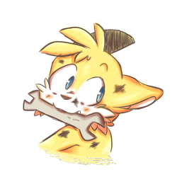 Size: 600x600 | Tagged: safe, artist:dragnoodlez, miles "tails" prower, 2014, blushing, bust, cute, fangs, looking back, looking offscreen, mouth hold, simple background, solo, stain, transparent background, wrench