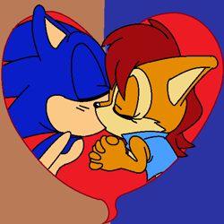 Size: 550x550 | Tagged: safe, artist:dragon22551, sally acorn, sonic the hedgehog, 2012, abstract background, base used, duo, eyelashes, eyes closed, flat colors, hands together, heart, kiss, ms paint, sally x sonic, shipping, straight