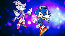 Size: 1192x670 | Tagged: safe, artist:soniclover82, blaze the cat, sonic the hedgehog, alternate version, duo, wallpaper