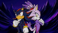 Size: 1192x670 | Tagged: safe, artist:soniclover82, blaze the cat, shadow the hedgehog, alternate version, duo, wallpaper