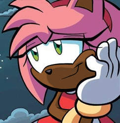 Size: 340x350 | Tagged: safe, editor:blackeditsgalore, amy rose, 2024, black edit, dark skin, edit, head rest, icon, idw, looking offscreen, smile, solo