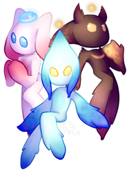 Size: 1280x1707 | Tagged: safe, artist:ghost-of-hooxie, chao, 2019, chaos chao, dark chao, dark chaos chao, hero chao, hero chaos chao, lineless, looking at viewer, looking offscreen, neutral chao, neutral chaos chao, simple background, transparent background, trio