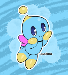 Size: 2000x2200 | Tagged: safe, artist:joaoppereiraus, chao, 2020, abstract background, chaobetes, cute, hands on own face, looking at viewer, neutral chao, outline, sega logo, signature, smile, smiling at viewer, solo