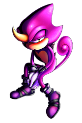 Size: 1000x1500 | Tagged: safe, artist:katsumi-kin, espio the chameleon, 2015, bedroom eyes, blushing, lidded eyes, looking at viewer, mouth open, simple background, sitting, solo, transparent background