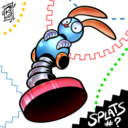 Size: 800x801 | Tagged: safe, artist:rikdraws, 2021, abstract background, badnik, character name, looking at viewer, robot, signature, solo, splats, text
